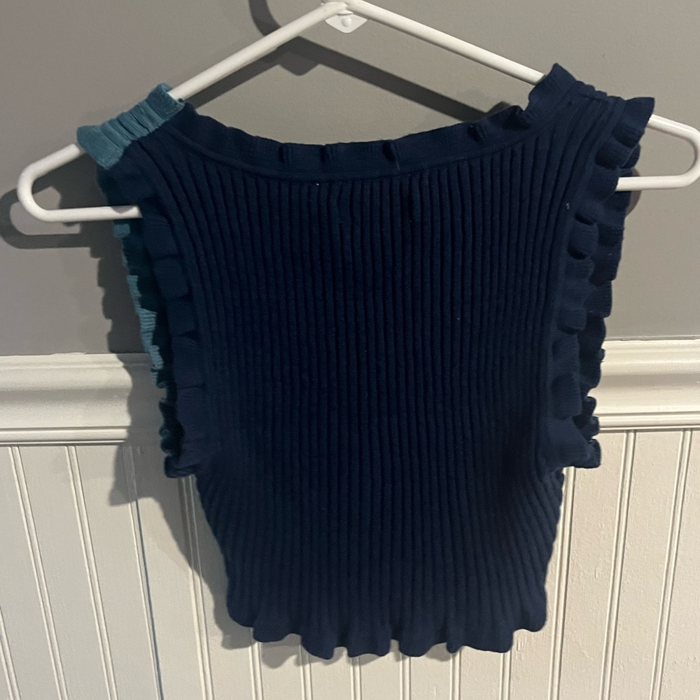 Two-Tone Ruffled Knit CropTop - Picture 2 of 3